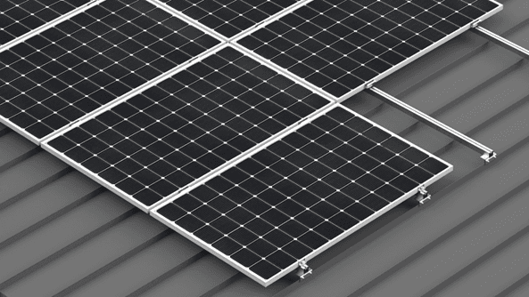Structure for photovoltaics on a pitched roof with corrugated roofing.